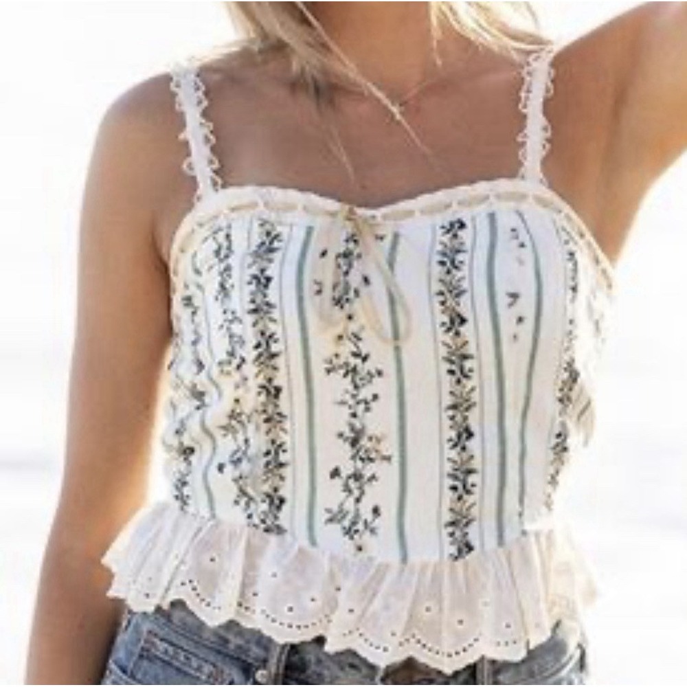 NWT Thirty Thirty Strappy Corset Top S Feminine Cottagecore Floral Cropped